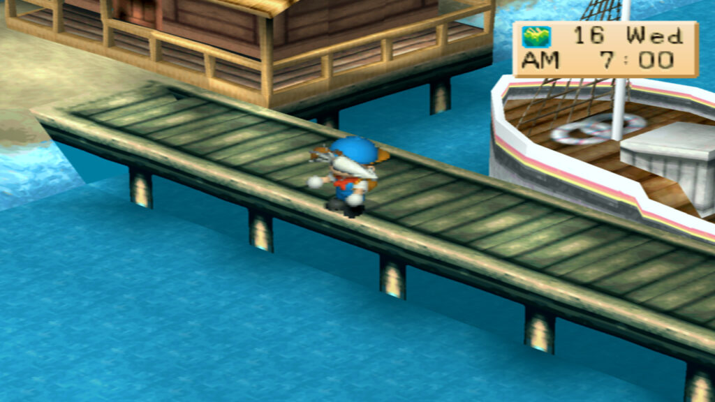 Cara melempar umpan Small Fish untuk menangkap Squid di Mineral Beach Summer &mdash; Harvest Moon Back to Nature PS1